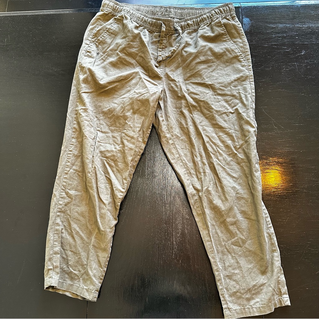 Serra Green Large Linen Blend Pant Relaxed Leg Beach Vacation Cropped Bottoms